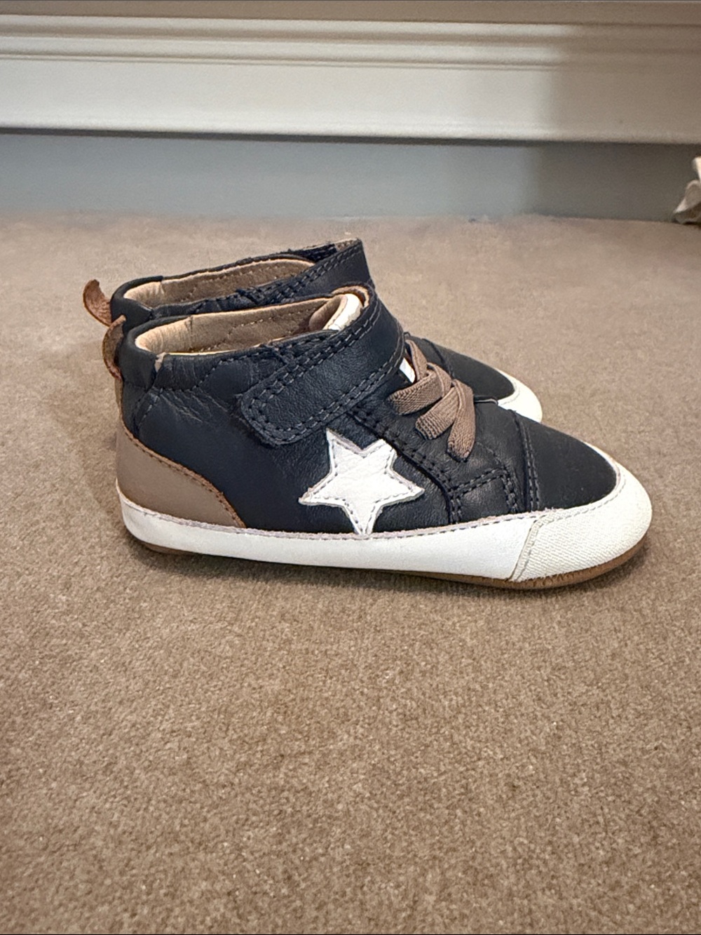 Old Soles Navy and Brown Star High-Top Sneakers for Baby